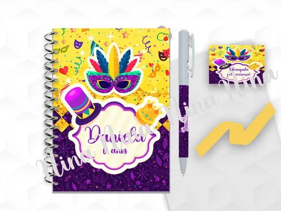 Bloquinho Grande com Caneta Carnaval Personalizada - artesanato feito à mão por creativitybynina