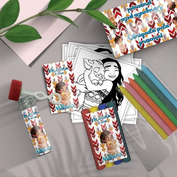 Kit Massinha + Giz + Bolha - Moanna Baby Personalizado - feito à mão por Mi Papelaria Criativa