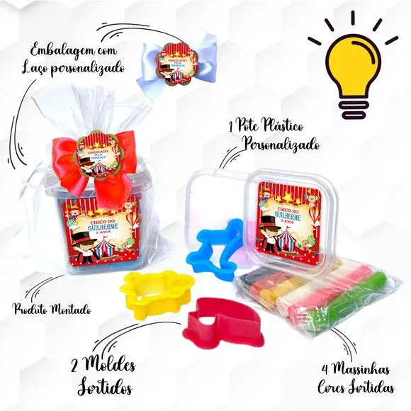 Massinha no Pote com Cortadores Circo Personalizada - feito à mão por Mi Papelaria Criativa