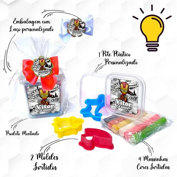 Massinha no Pote com Cortadores Homem de Ferro Personalizada - feito à mão por Mi Papelaria Criativa