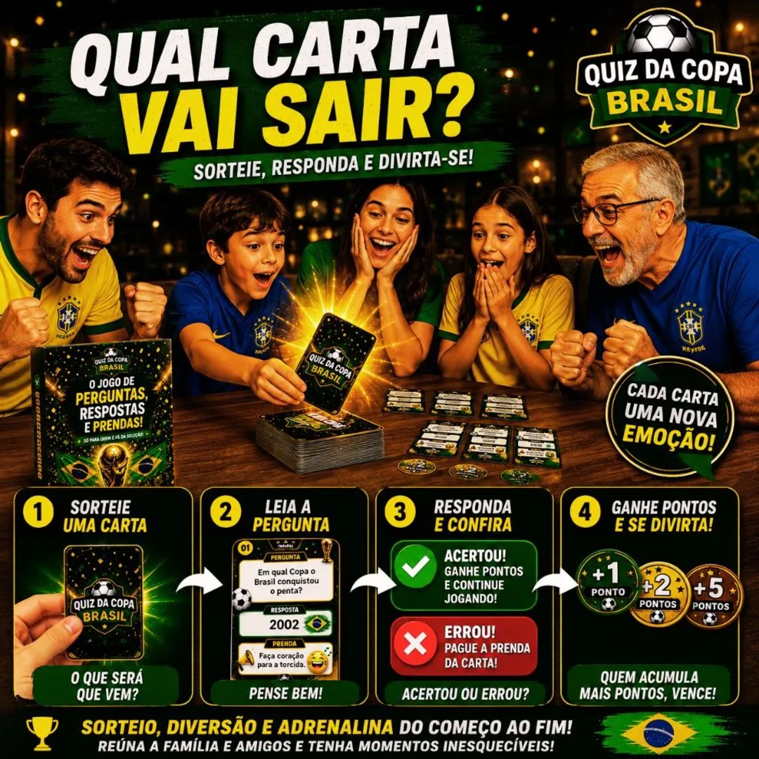 Jogo De Futebol Brasileiro Para Família Quiz Copa Com Cartas JD Arte - foto 5
