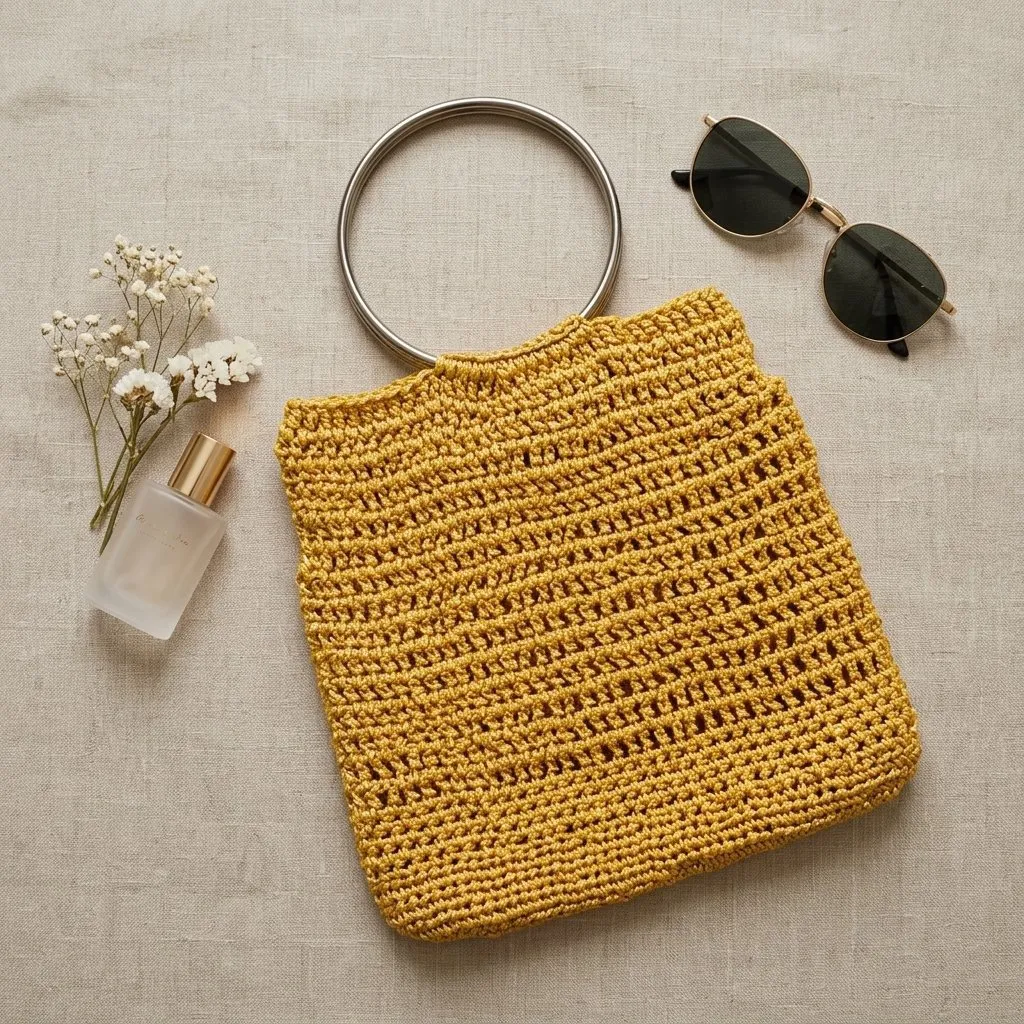 Bolsa em crochê fio encanto argolas prata queimada - foto 2