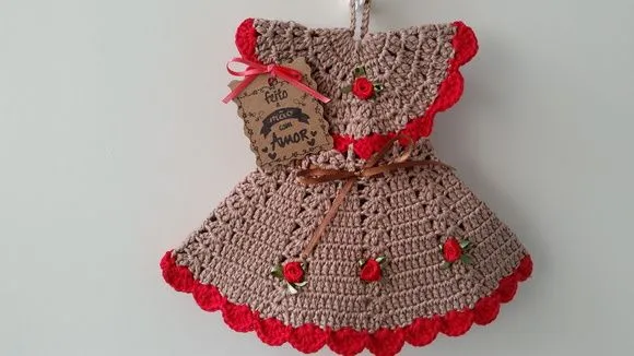 Pegador de Panelas Vestido Duna/tomate (20 cm x 15 cm )