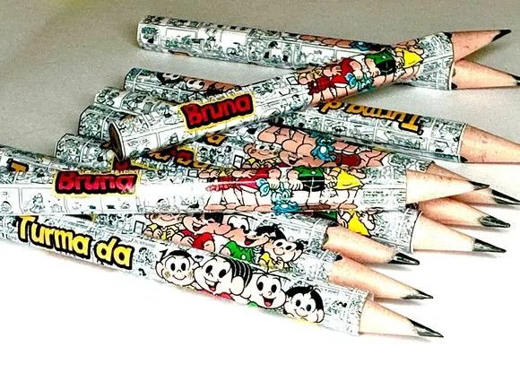 Mini Lápis Turma da Mônica Personalizado - feito à mão por Mi Papelaria Criativa