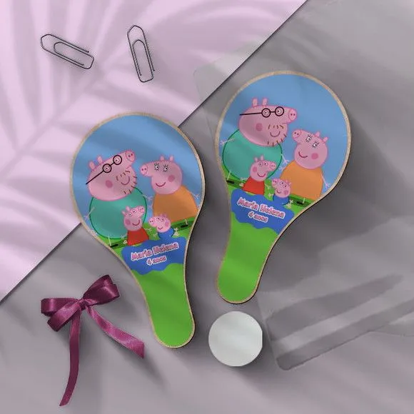 Raquete Ping Pong - Porquinha Rosa Personalizada - feito à mão por Mi Papelaria Criativa