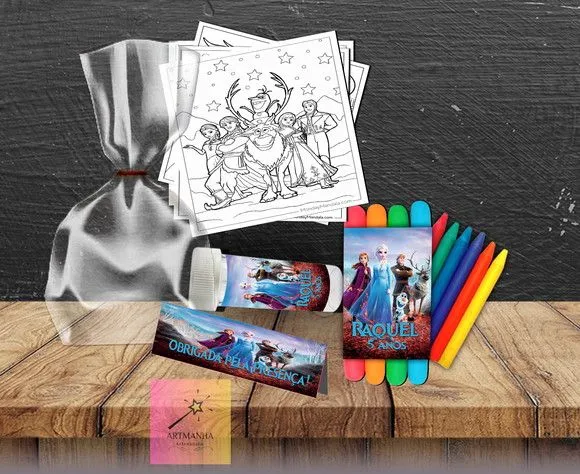 Kit Massinha + Giz + Bolha Frozen Personalizado - artesanato feito à mão por Artmanha Lembrancinhas
