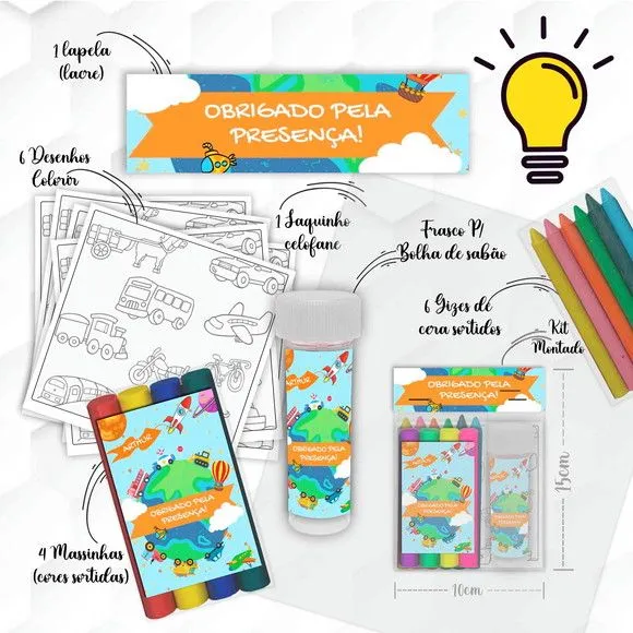 Kit Massinha + Giz +bolha Meios de Transportes Personalizado - artesanato feito à mão por Mi Papelaria Criativa