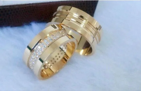 Par Alianças Italiana Moeda Antiga 8mm + Anel Solitário - feito à mão por TM JOIAS