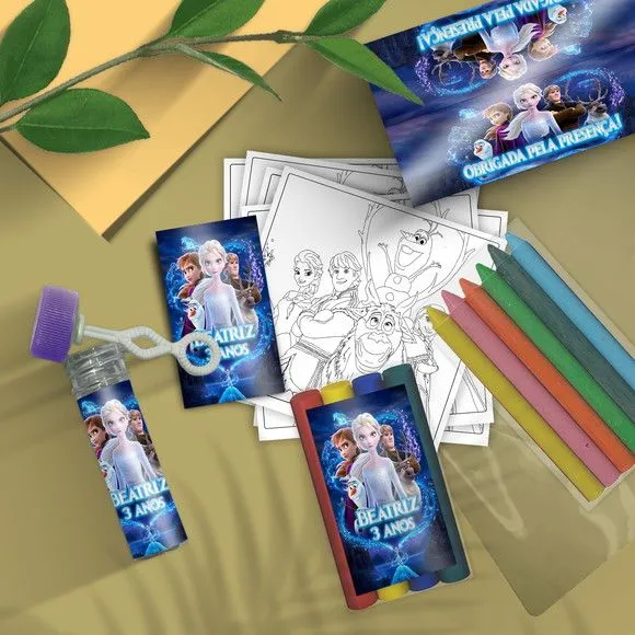 Kit Massinha + Giz + Bolha - Frozen Personalizado - artesanato feito à mão por Mi Papelaria Criativa