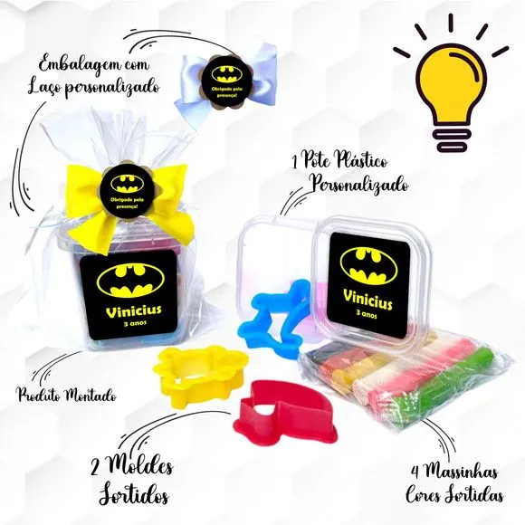 Massinha no Pote com Cortadores Batman Personalizada - artesanato feito à mão por Mi Papelaria Criativa
