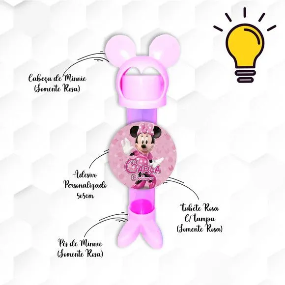 Tubete Minnie com Pés e Cabeça Personalizado - feito à mão por Mi Papelaria Criativa