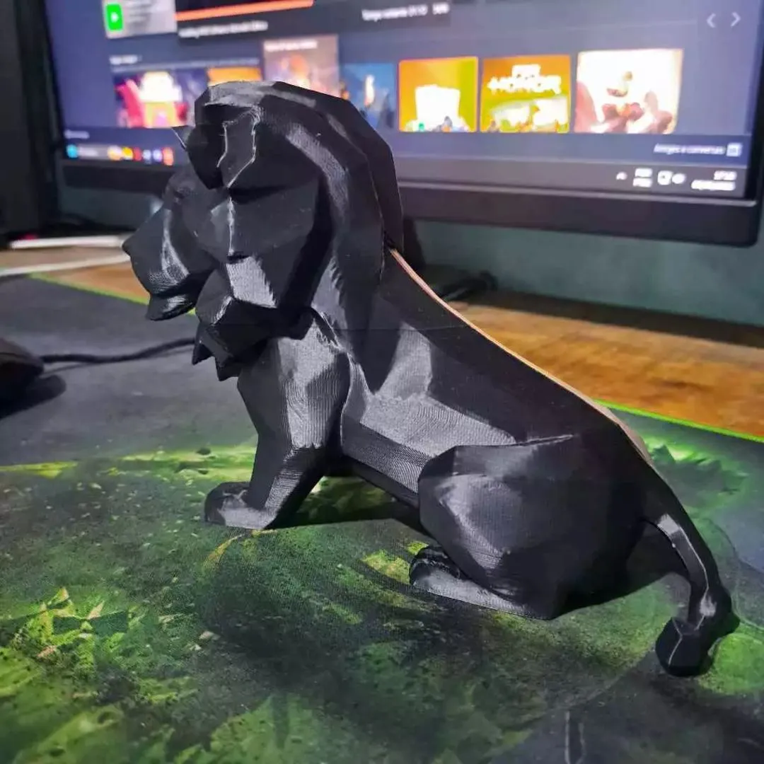 Leão Geométrico Low Poly 20cm - Estátua Decorativa de Mesa Escritório Setup Impressão 3D - foto 3
