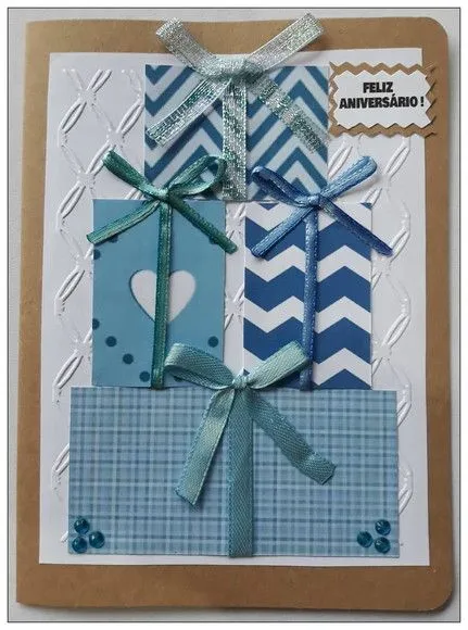 Cartão de Aniversário Presente Ii (azul e Rosa)
