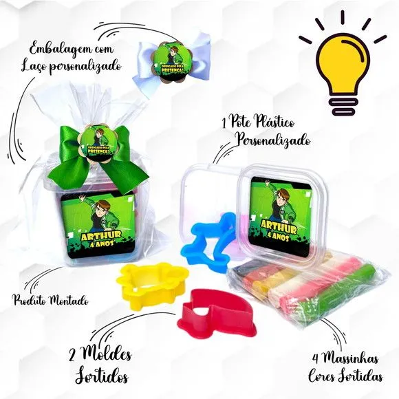 Massinha no Pote com Cortadores Ben 10 Personalizada - feito à mão por Mi Papelaria Criativa