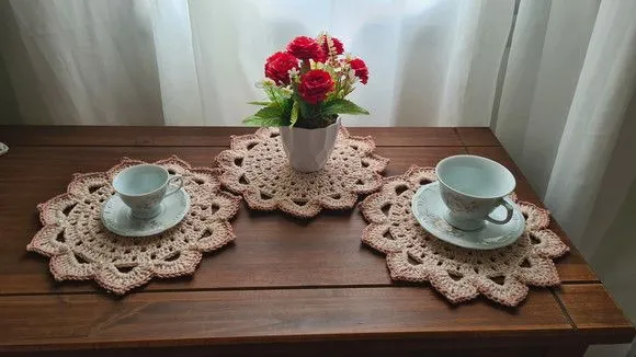 Mini Sousplat Crochê Café, Chá, Sobremesa Porcelana 4 Unid. - foto 5