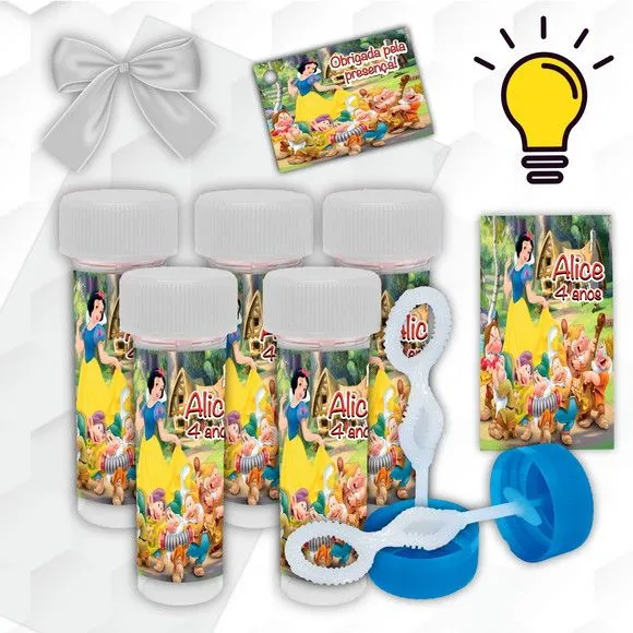 Bolinha de Sabão Branca de Neve Personalizada - artesanato de Mi Papelaria Criativa
