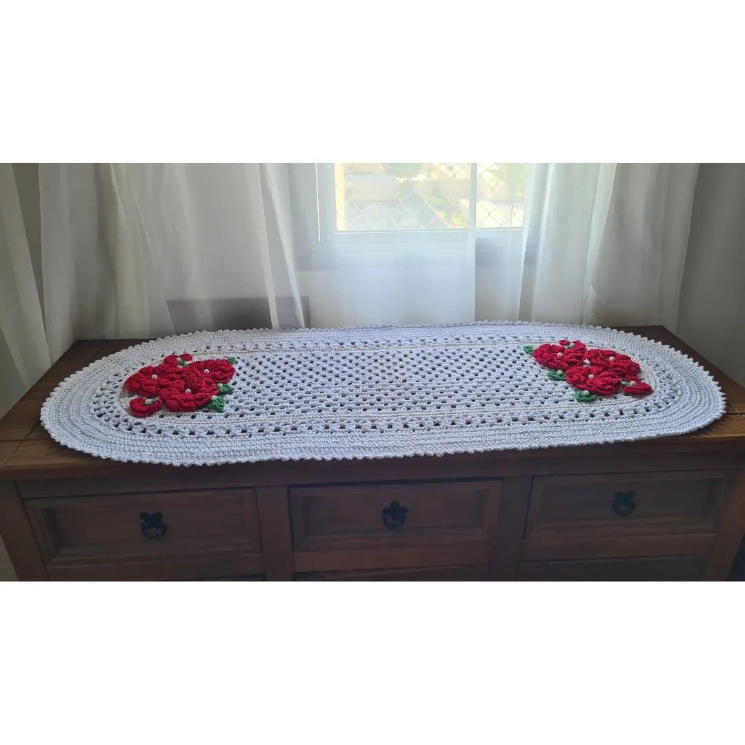 Trilho de Mesa em crochê Romântico Flores e Botões - foto 2