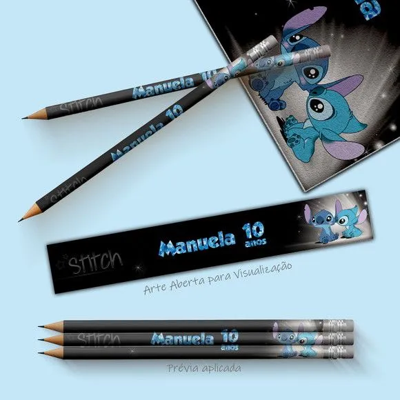 Lápis Grafite c/ Borracha - Stichi Personalizado - feito à mão por Mi Papelaria Criativa