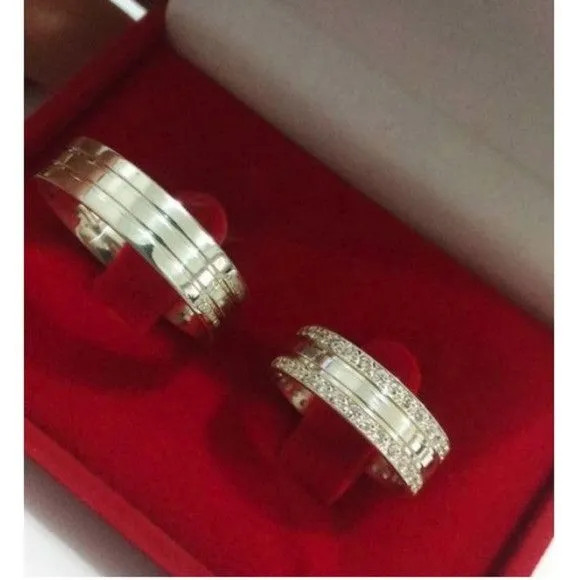 Par Alianças de Namoro Prata 950 6mm + Anel Solitário - artesanato feito à mão por TM JOIAS