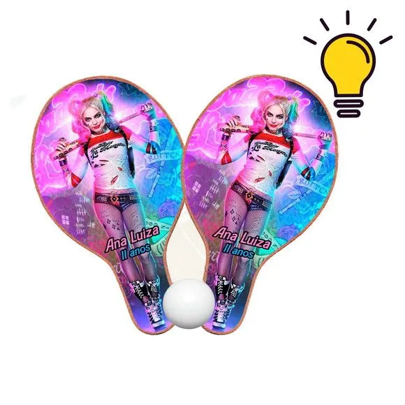 Raquete Ping Pong - Arlequina - feito à mão por Mi Papelaria Criativa