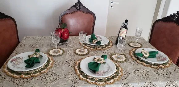 Kit Sousplat em Crochê Luxo Turco Verde Militar (18 Peças) - foto 2