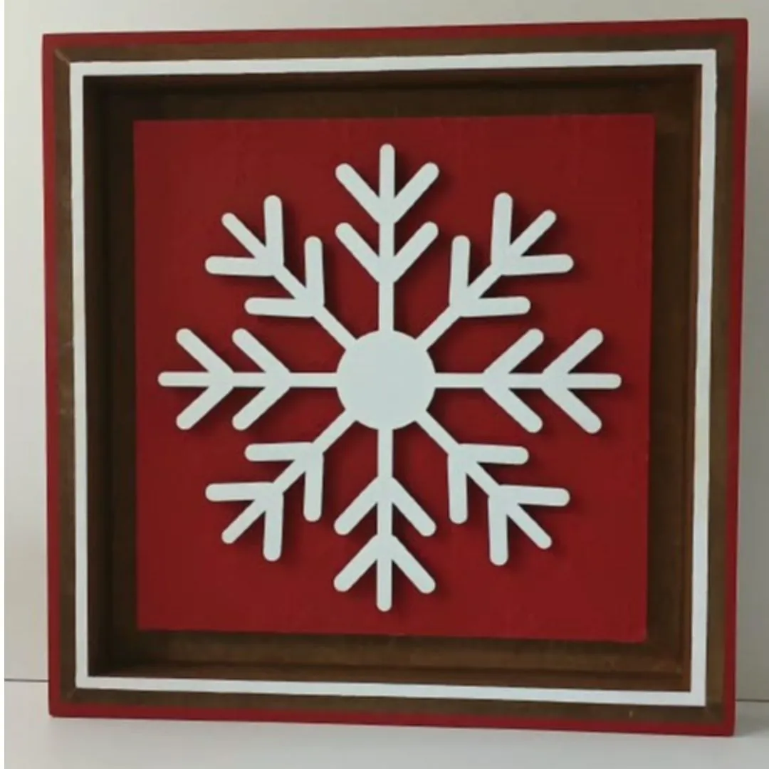 Quadro Vermelho Floco de Neve - Natal - artesanato de Flor Seca Casa e Ambiente