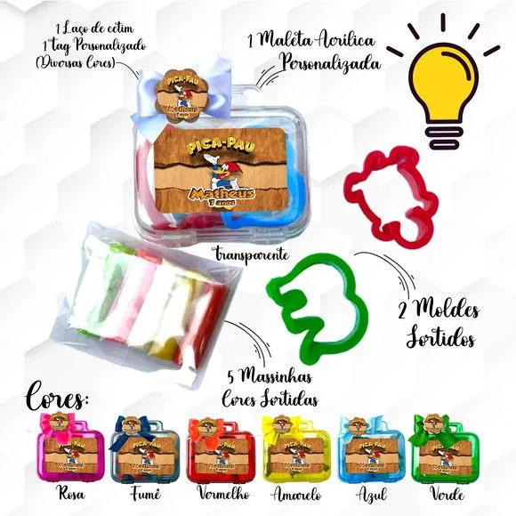 Mini Maleta com Massinhas Pica Pau Personalizada - feito à mão por Mi Papelaria Criativa