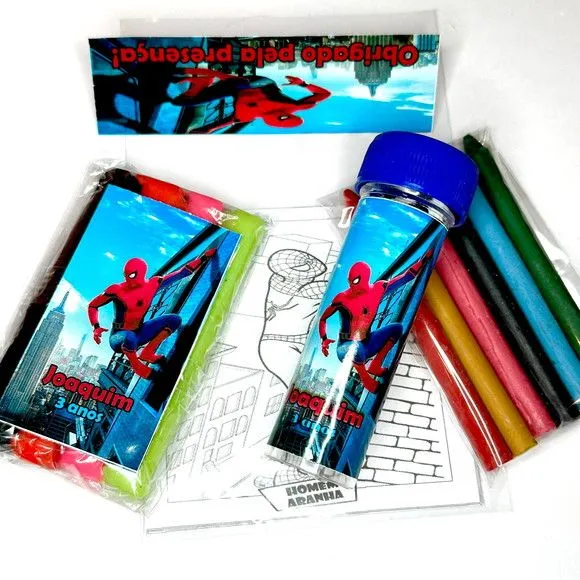 Kit Massinha + Giz + Bolha Homem Aranha Personalizado - feito à mão por Mi Papelaria Criativa