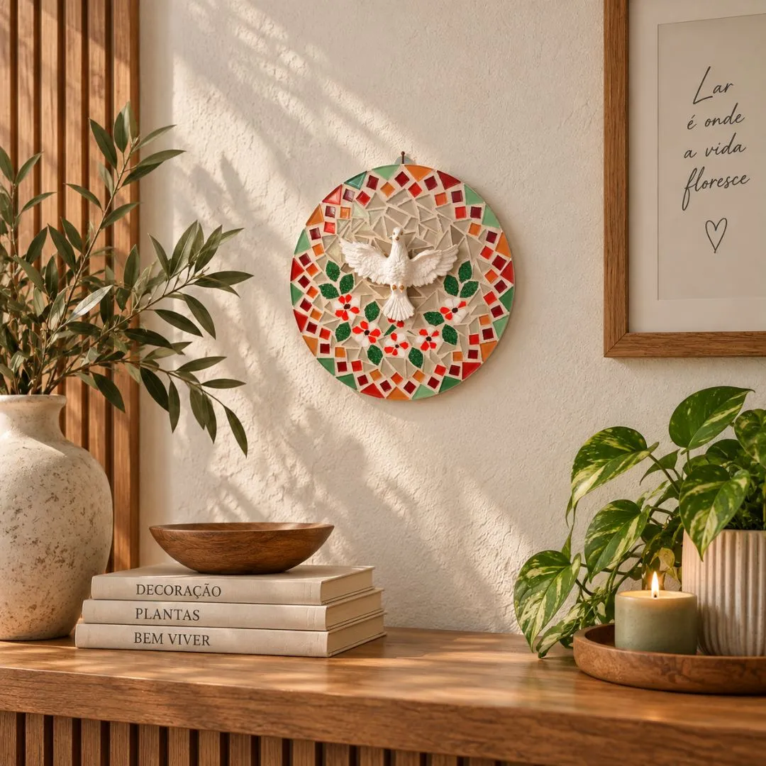 Mandala Divino Espírito Santo em Mosaico de Vidro - modelo 2 - artesanato feito à mão por Crismosaico & madeiras