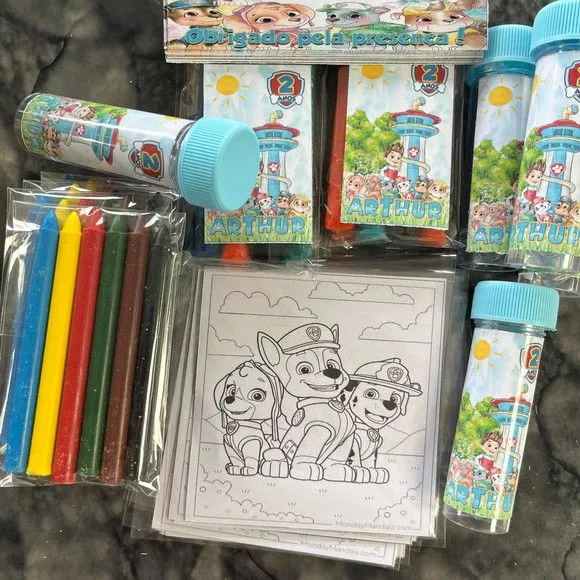 Kit Massinha + Giz + Bolha Patrulha Canina Personalizado - feito à mão por Artmanha Lembrancinhas