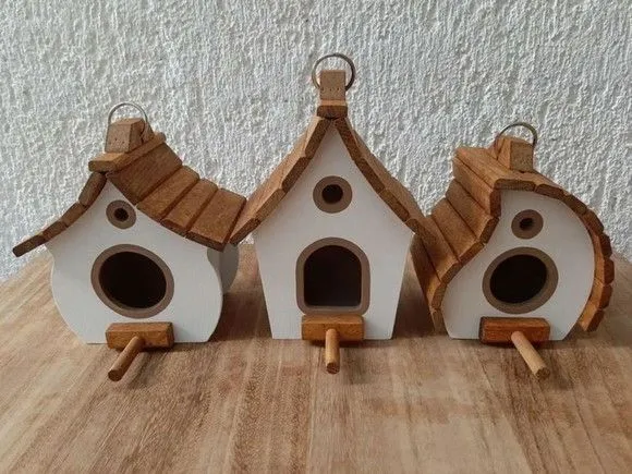 Kit 3 Casinha de Passarinho Madeira Moderna - feito à mão por DASERRA ARTE EM MADEIRA