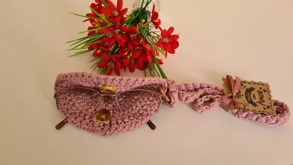 Porta Óculos em Crochê Rosa Antigo - foto 4