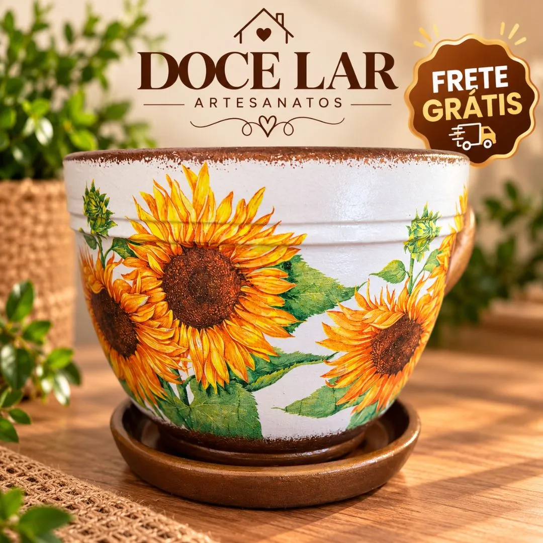 Vaso de Planta Tipo Xícara de Cerâmica Tamanho Grande Artesanal Girassol Ferro - foto 4