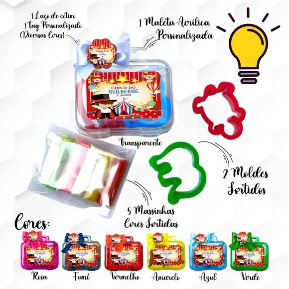 Mini Maleta com Massinhas Circo Personalizada - feito à mão por Mi Papelaria Criativa