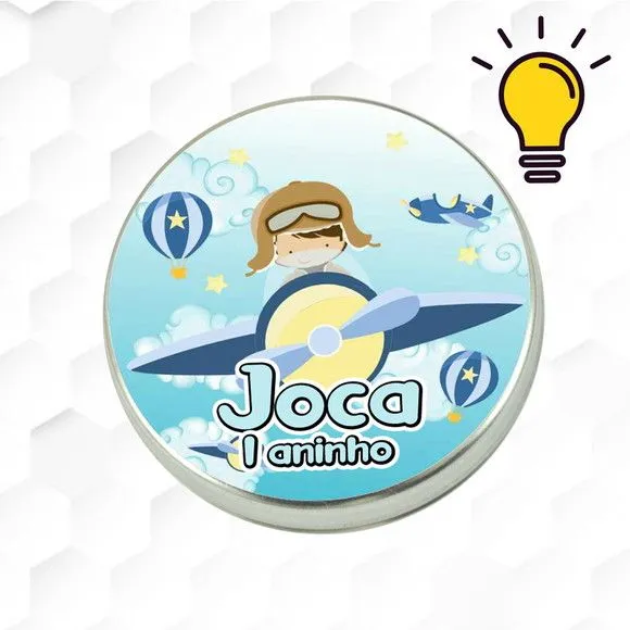 Latinha Metalizada Aviador Personalizada - feito à mão por Mi Papelaria Criativa