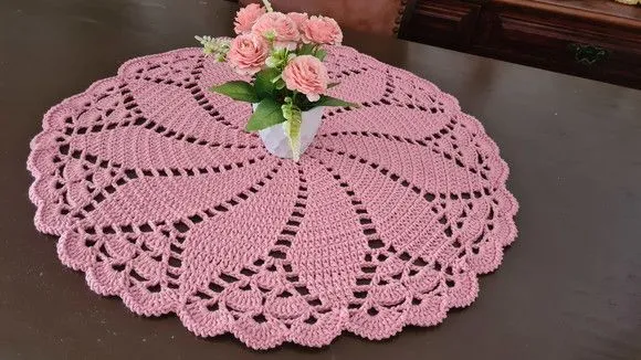 Centro de Mesa em Crochê Pétalas Rosa Quartzo - foto 5
