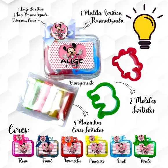 Mini Maleta com Massinhas Minnie Rosa Personalizada - feito à mão por Mi Papelaria Criativa