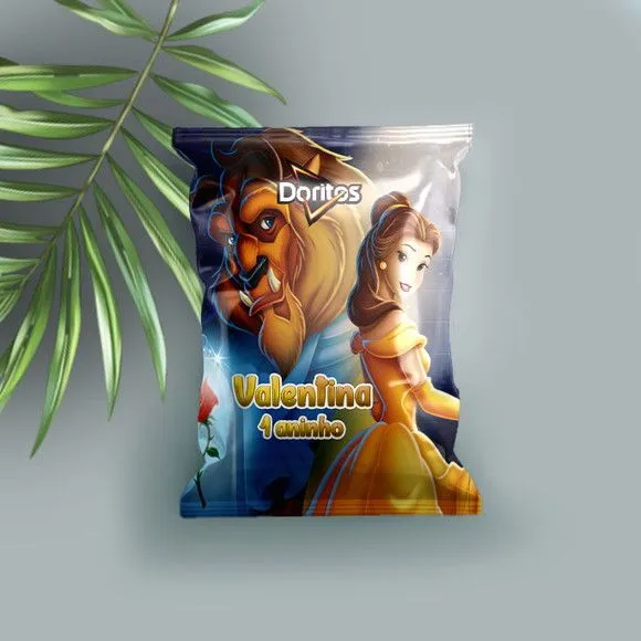 Salgadinho - Bela e a Fera Personalizado - feito à mão por Mi Papelaria Criativa