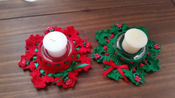 Conjunto de Porta Velas Natalina Verde e Vermelha - foto 3