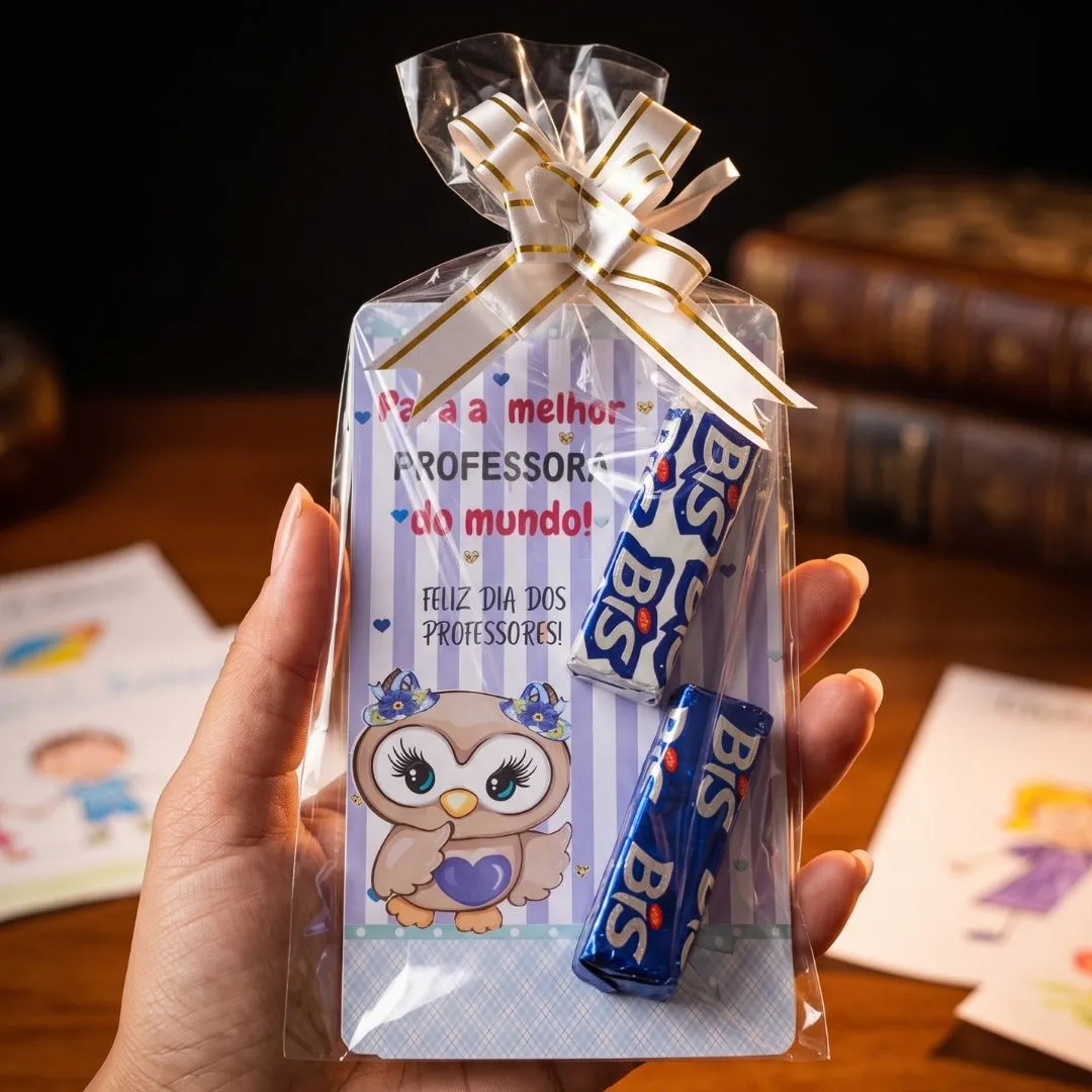 Tag Cartão Dia dos Professores com 2 Bis Dia dos Professores, lembrancinha professora, cartão com Bis, mimo para professora, presente professora, tag personalizada, lembrança escolar, lembrancinha Dia dos Professores. - artesanato feito à mão por Yeda Machado Papelaria Criativa