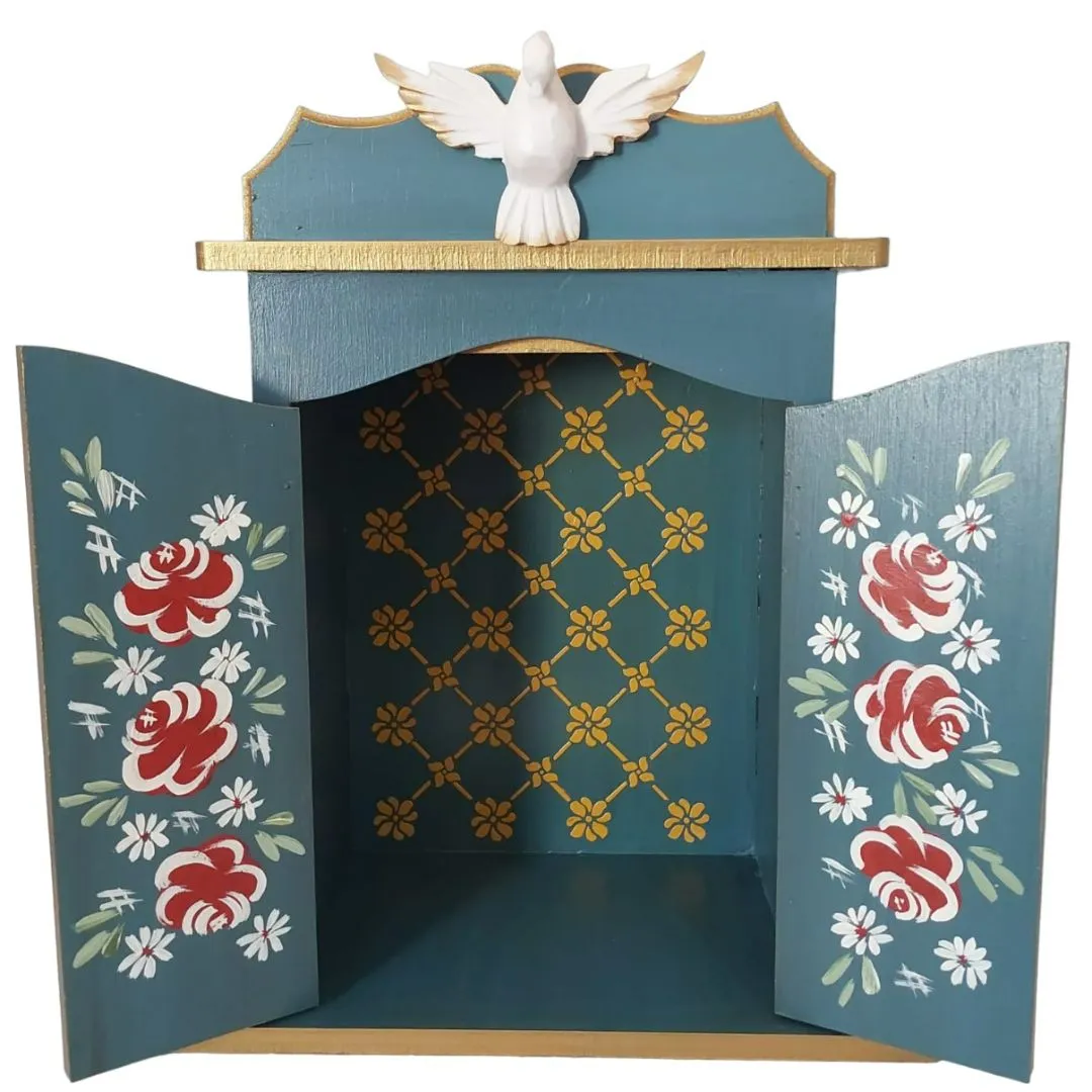 Oratório Capela Com Porta Para Imagens De Até 20cm Azul Ouro Preto - Com Iluminação - foto 6