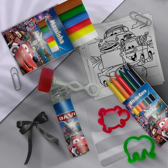 Kit Massinha Infantil Carros Disney Personalizado - feito à mão por Mi Papelaria Criativa