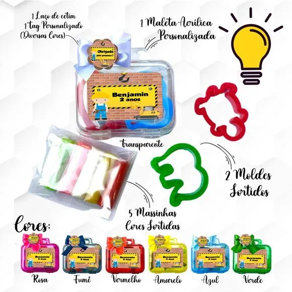 Mini Maleta com Massinhas Construção Personalizada - feito à mão por Mi Papelaria Criativa