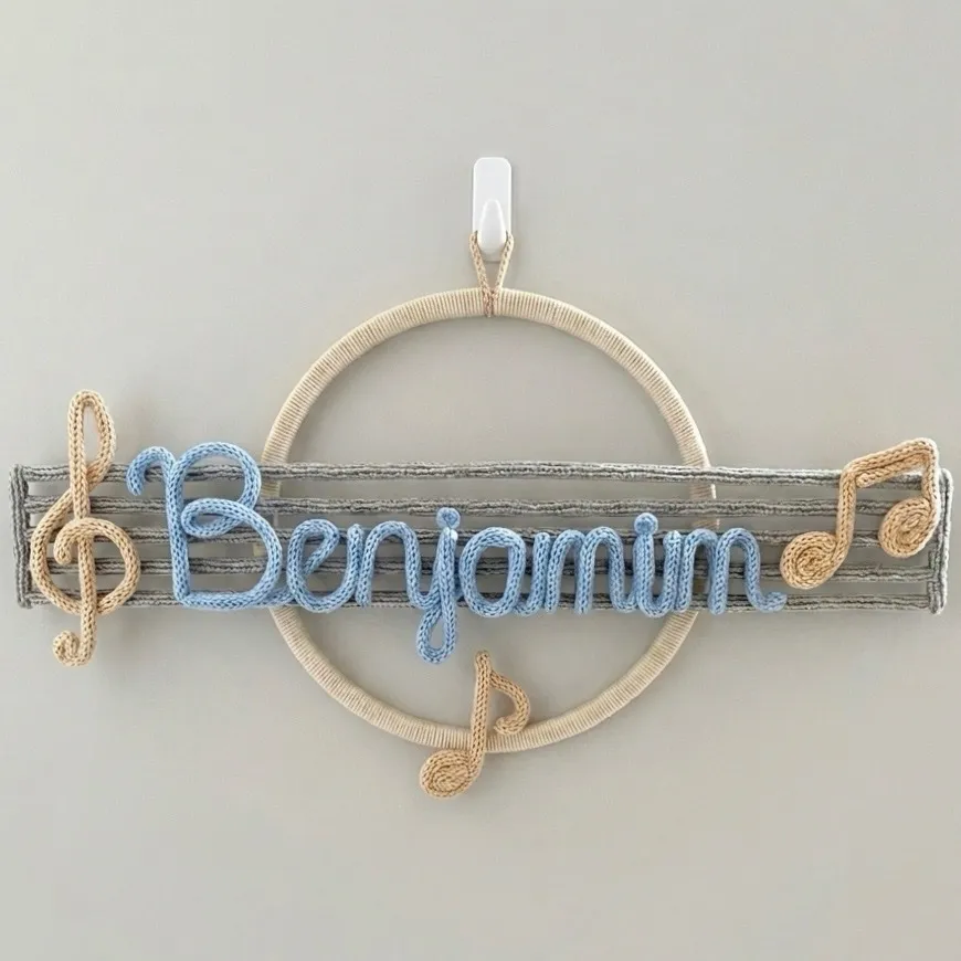 Porta Maternidade Tema Musical + Nome Personalizado em tricotin - foto 4