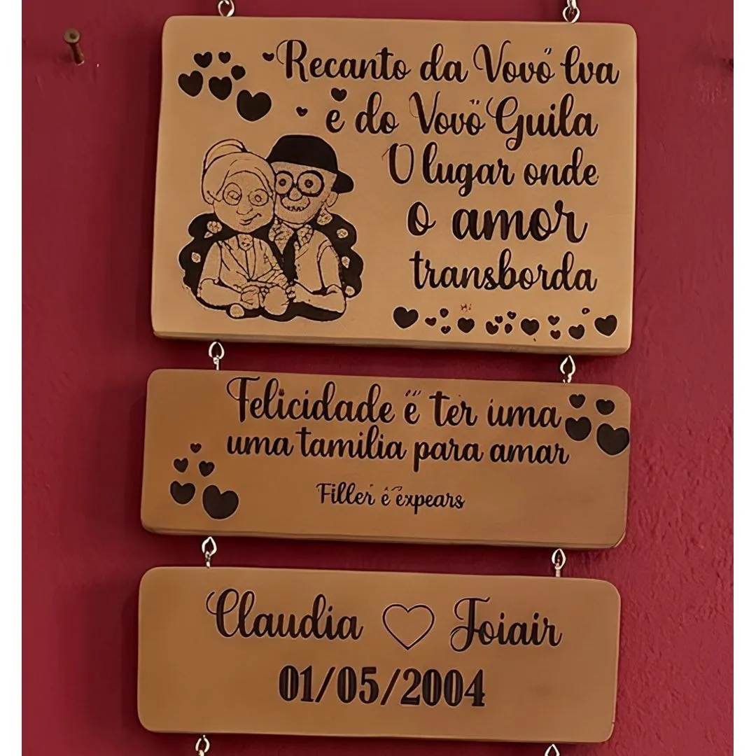 Placa De Madeira De Parede Recanto Da Vovó Com Nome Dos Netos Personalizado Gravação A Laser 3 nomes - foto 5