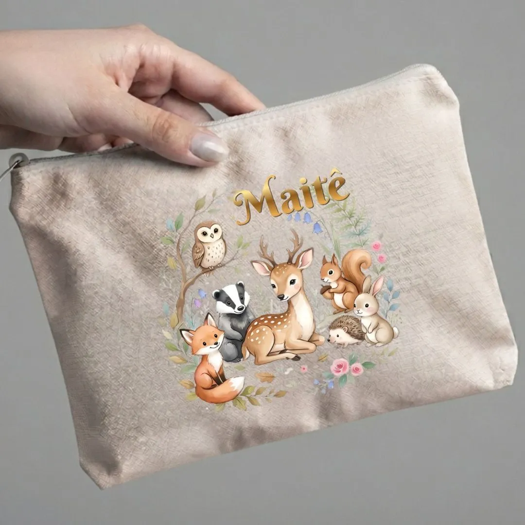 Nécessaire Personalizada em algodão Animais do Bosque Lembrancinha Chá de Bebê maternidade aniversario - foto 2