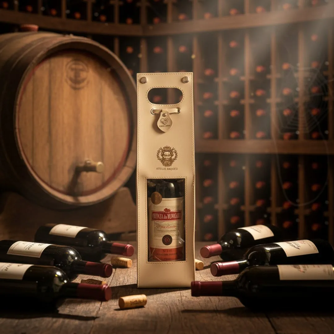 Porta-Vinho Artesanal em Couro Montana Personalizado com Nome ou Logo - foto 3