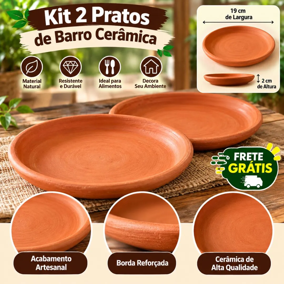Kit 2 Pratos de Barro Cerâmica 19 cm - foto 2