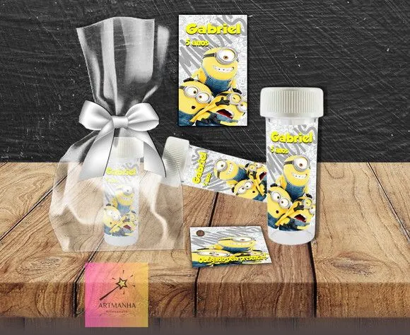 Bolha de Sabão Minions Personalizada - feito à mão por Artmanha Lembrancinhas