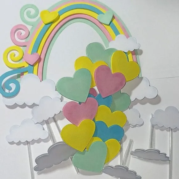 Topper de Bolo Arco Íris Corações - foto 2